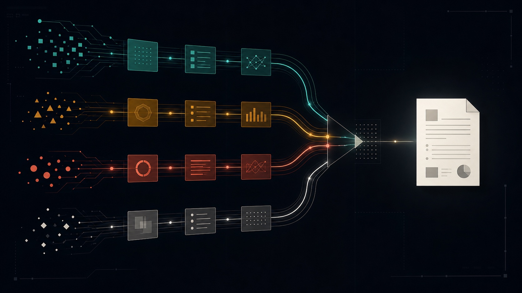 Four AI workstreams converging into one finished document